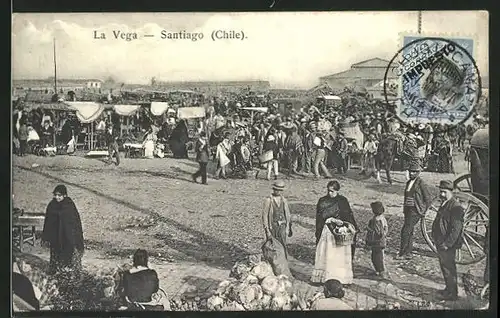 AK Santiago, La Vega, Buntes Treiben auf dem Markt