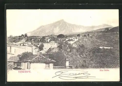 AK Pico Teide, Tenerife, Blick über Häuser auf Berg