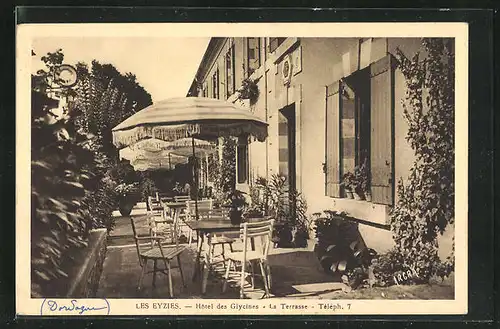 AK Les Eyzies, Hotel des Glycines, La Terrasse