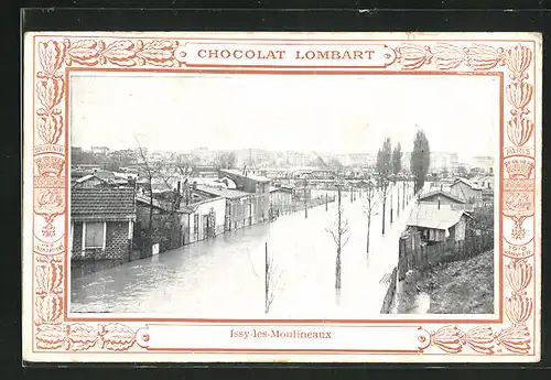 AK Issy-les-Moulineaux, Strassenpartie bei Hochwasser