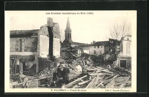 AK Villemur, Place St-Jean, Les Grandes Inondations du Midi, 1930