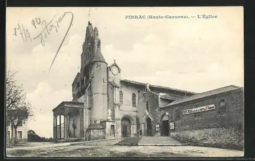 AK Pibrac, L`Eglise, Kirche mit Treppenaufgang