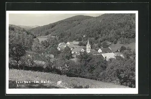 AK Tauchen / Burgenland, Ortsansicht mit Kirche