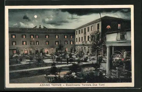 AK Abano Terme, Stabilimento Termale, Due Torri, bei Vollmondnacht mit erleuchteten Fenstern