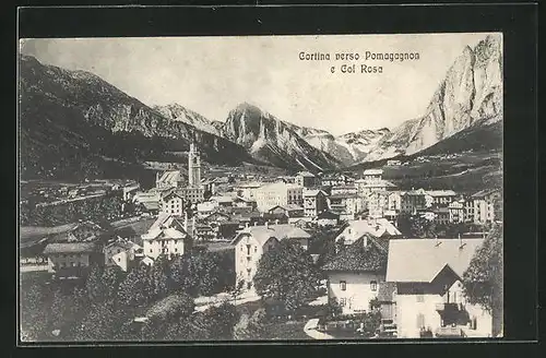 AK Cortina, verso Pomagagnon e Col Rosa, Kirche, Häuser und Gebirge