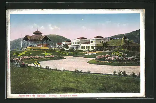 AK Guaruja, Parque Hotel, Auffahrt mit Blumenanlagen