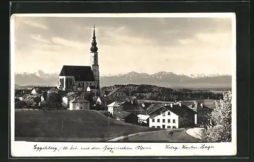 AK Eggelsberg , Ortsansicht mit Bayrischen Alpen