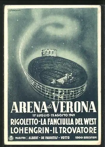 Künstler-AK Verona, Aufführungen in der Arena 1949, Rigoletto, Lohengrin