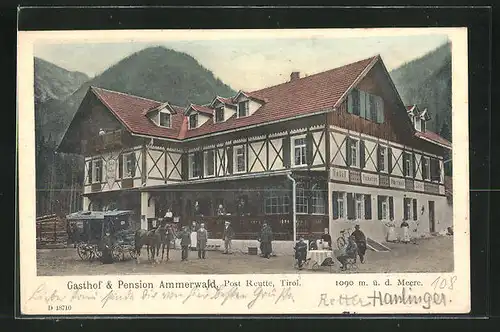 AK Reutte, Gasthof & Pension Ammerwald mit Personal & Gästen