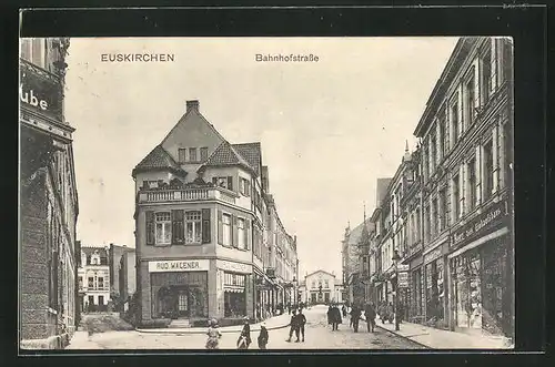 AK Euskirchen, Bahnhofstrasse mit Geschäften