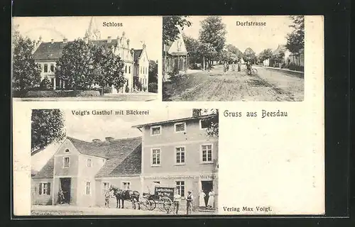 AK Beesdau, Voigts Gasthof mit Bäckerei, Schloss, Dorfstrasse