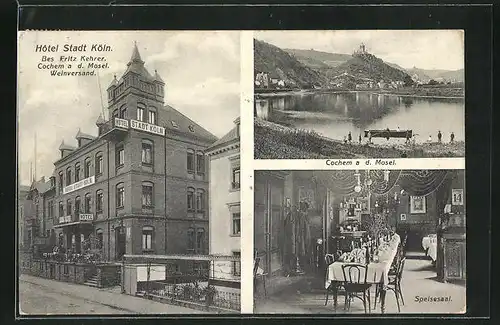 AK Cochem / Mosel, Hotel Stadt Köln, Speisesaal, Teilansicht