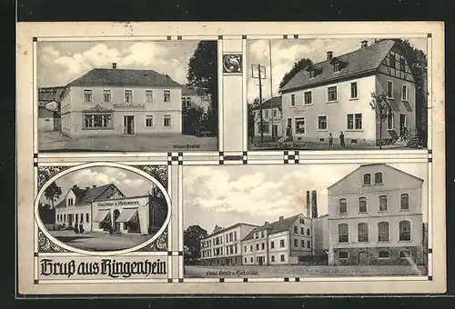 AK Ringenhain, Müllers Gasthof, Geschäftshaus Gustav Thomas, Firma Haltsch und Riethmüller