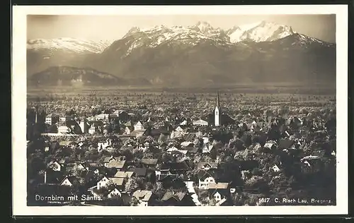 AK Dornbirn, Ortsansicht mit Kirche und Säntis