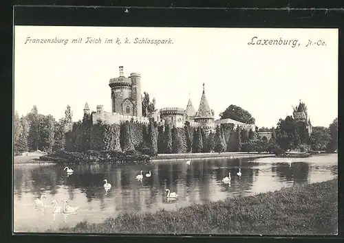 AK Laxenburg, Franzensburg mit Teich im k.k. Schlosspark