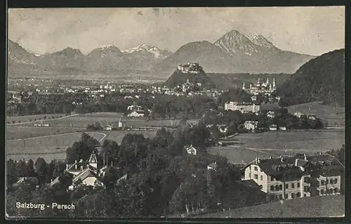 AK Salzburg-Parsch, Blick auf den Ort und die Stadt