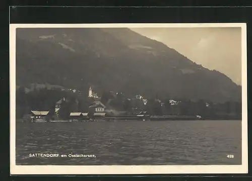 AK Sattendorf am Ossiachersee, Blick vom See auf den Ort