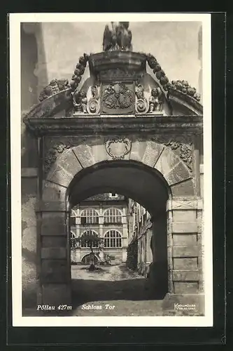 AK Pöllau, Blick durch das Schlosstor in den Schlosshof