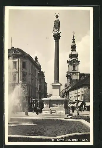 AK Graz, Brunnen und Mariensäule auf dem Bismarckplatz