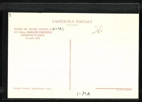 AK Urbino, da una antica stampa del sec. XVII, histor. Ansicht