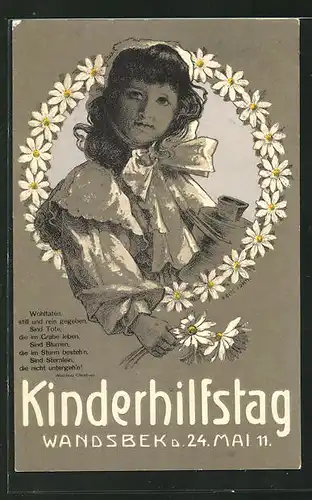 AK Hamburg-Wandsbek, Kinderhilfstag 24. Mai 1911, Mädchen mit Margeriten