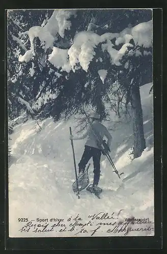 AK Wintersport, Mann mit Schneeschuhen