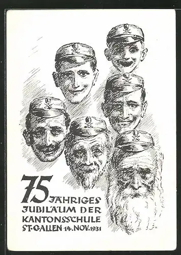 AK St-Gallen, 75jähriges Jubiläum der Kantonsschule 1931, Alte und junge Männer