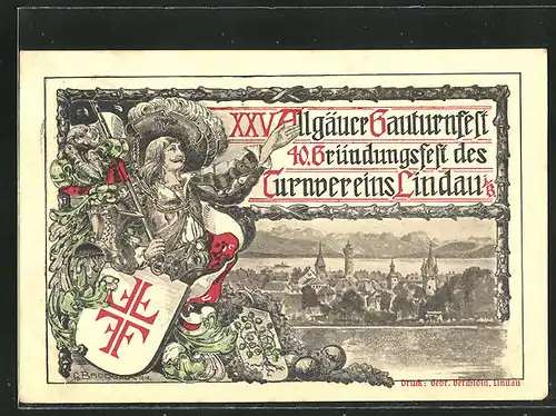 AK Lindau, XXV. Allgäuer Gauturnfest 1910, 40. Gründungsfest des Turnvereins 1910