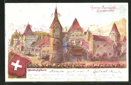 Künstler-AK Luzern, Eidg. Schützenfest 1901, grosse Festhalle