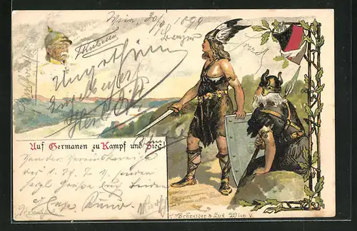 Lithographie Auf Germanen zum Kampf und Sieg!, Bismarck