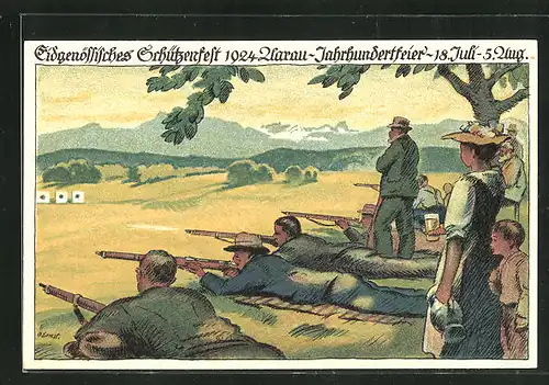 AK Aarau, Eidgenössisches Schützenfest 1924, Schützen am Schiessstand