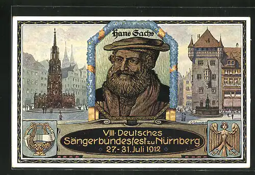AK Nürnberg, VIII. Deutsches Sängerbundfest 1912, Hans Sachs