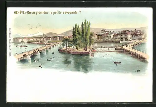 Lithographie Geneve, Ou se promene la petite savoyarde?