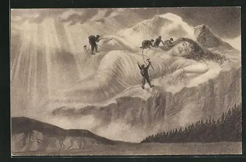 AK Bergsteiger an der Jungfrau, Berg mit Gesicht / Berggesichter