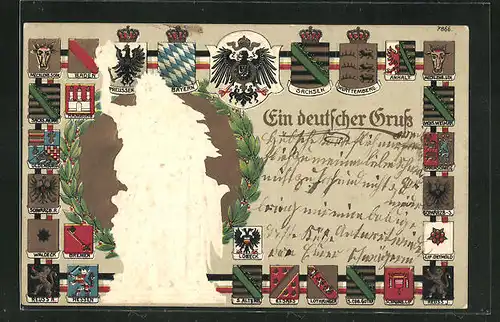 Präge-AK Wappen Deutschlands mit Schwarzburg-Sond., Waldeck & Reuss
