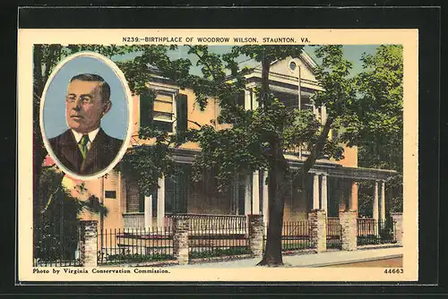 AK Staunton, Va., Portrait und Geburtshaus von Woodrow Wilson, Präsident der USA
