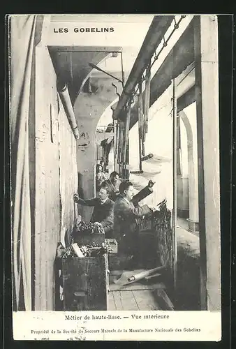 AK Les Gobelins, Metier de haute-lisse, Vue interieur, Teppichknüpfer
