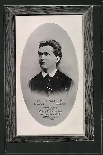 Passepartout-Präge-AK Roermond Wessem, Herinnering aan mijn 40-jarig Priesterschap 1871-1911