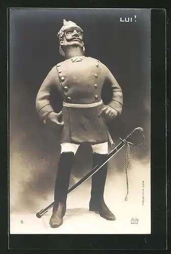AK Karikatur Kaiser Wilhelm II. in Uniform mit Pickelhaube