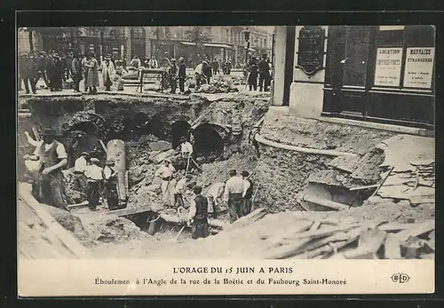 AK Paris, L`Orage du 15 Juin 1914, Eboulement a l`Angel de la rue de la Boetie et du Faubourg Saint-Honore, Erdrutsch