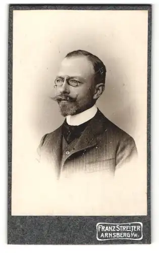 Fotografie Franz Streiter, Arnsberg i / W., Portrait bürgerlicher Herr im Anzug mit Vollbart u. Zwicker