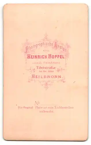 Fotografie Heinr. Boppel, Heilbronn, Portrait betagter Herr in zeitgenöss. Kleidung, Gründerzeit