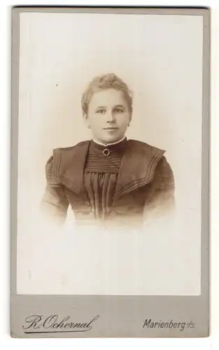 Fotografie R. Ochermal, Marienberg i / S., Portrait junge Dame im eleganten Kleid mit Kragenbrosche