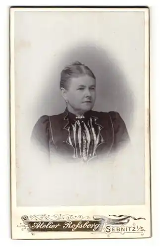 Fotografie Atelier Rossberg, Sebnitz i / S., Portrait bürgerliche Dame in hübscher Kleidung mit Ohrringen