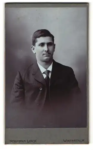 Fotografie Hermann Linck, Winterthur, Portrait junger Herr in Anzug mit Krawatte
