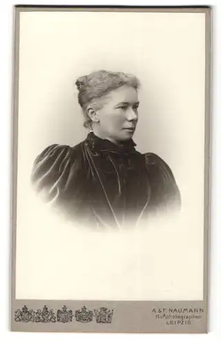 Fotografie A. & F. Naumann, Leipzig, Portrait betagte Dame mit zusammengebundenem Haar