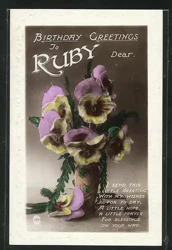 Präge-AK Blumengrüsse zum Geburtstag Ruby