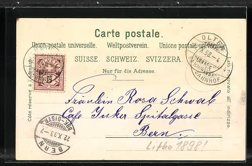 Lithographie Olten, Postamt, Wartburg Säli