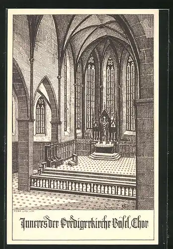 Künstler-AK Basel, Inneres der Predigerkirche mit Chor