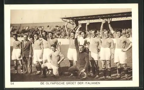 AK Amsterdam, Olympiade 1928, Fussballspiel, de olympische Groet der Italianen, italienische Mannschaft